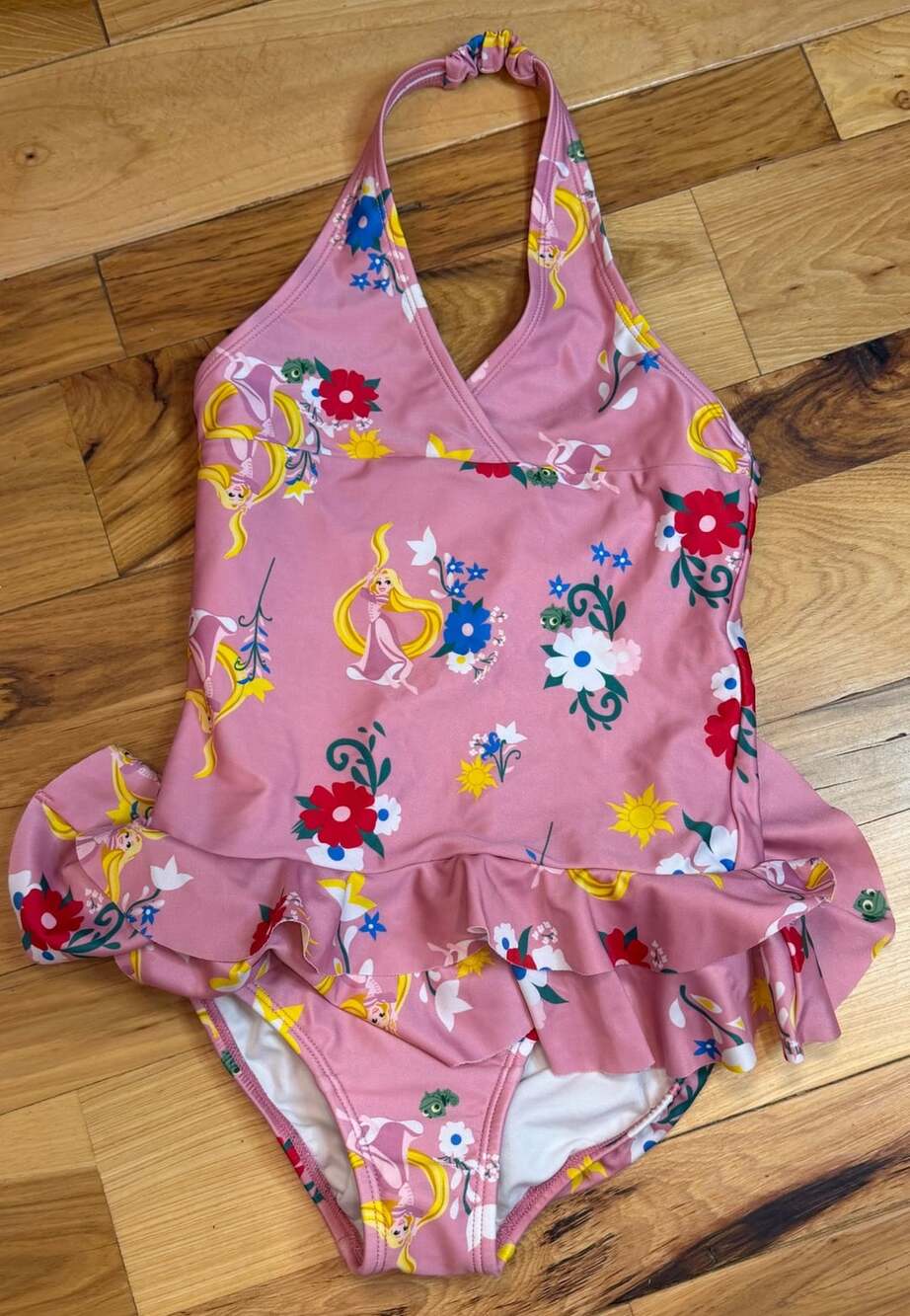 Disney Store Rapunzel Swimsuit Pink Halter Ruffle One-Piece